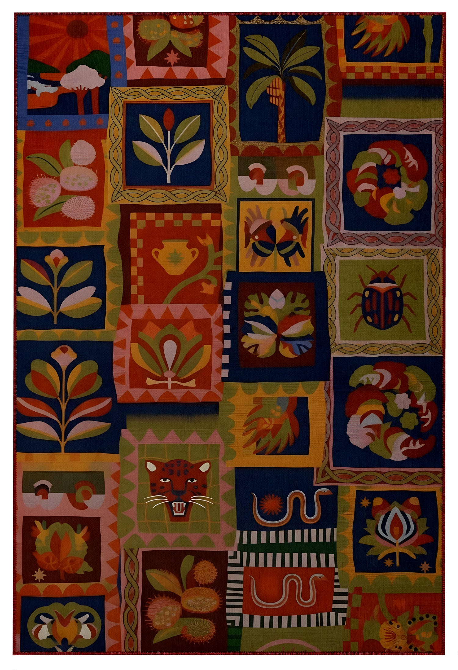 Arte HD041 Hayvan ve Çiçek Figürlü Modern Renkli Dekoratif Dokuma Halı