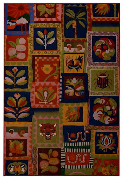 Arte HD041 Hayvan ve Çiçek Figürlü Modern Renkli Dekoratif Dokuma Halı