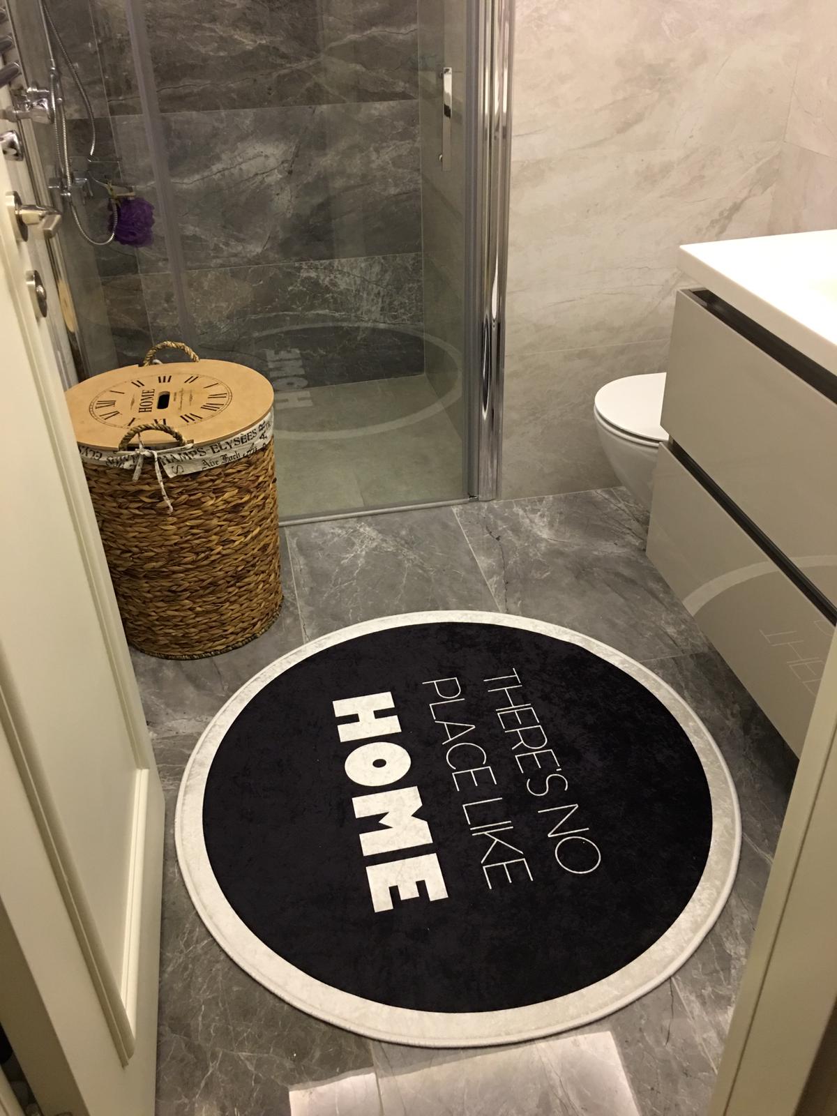 HOME SİYAH - %100 Pamuk Dokuma Taban Makinede Yıkanabilir Kaymaz Halı