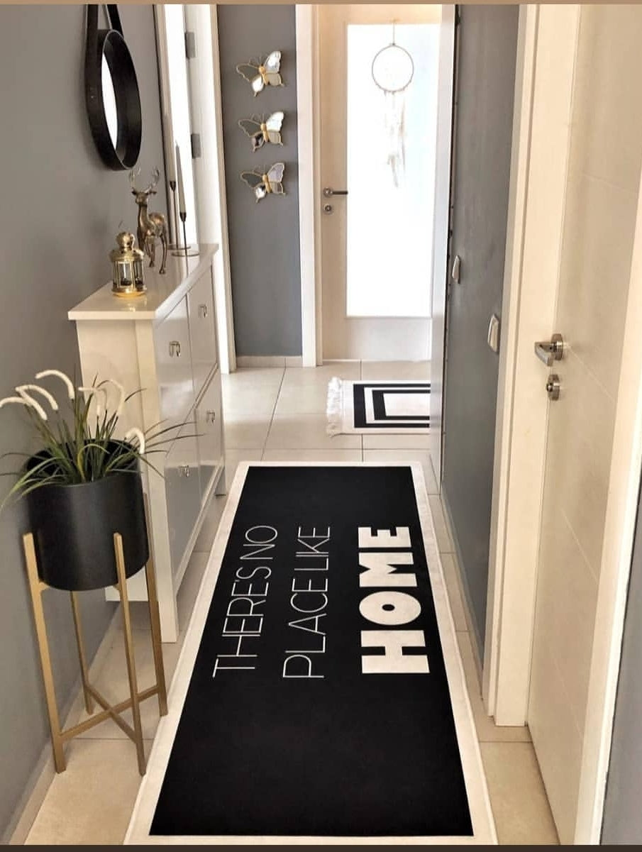 HOME SİYAH - %100 Pamuk Dokuma Taban Makinede Yıkanabilir Kaymaz Halı