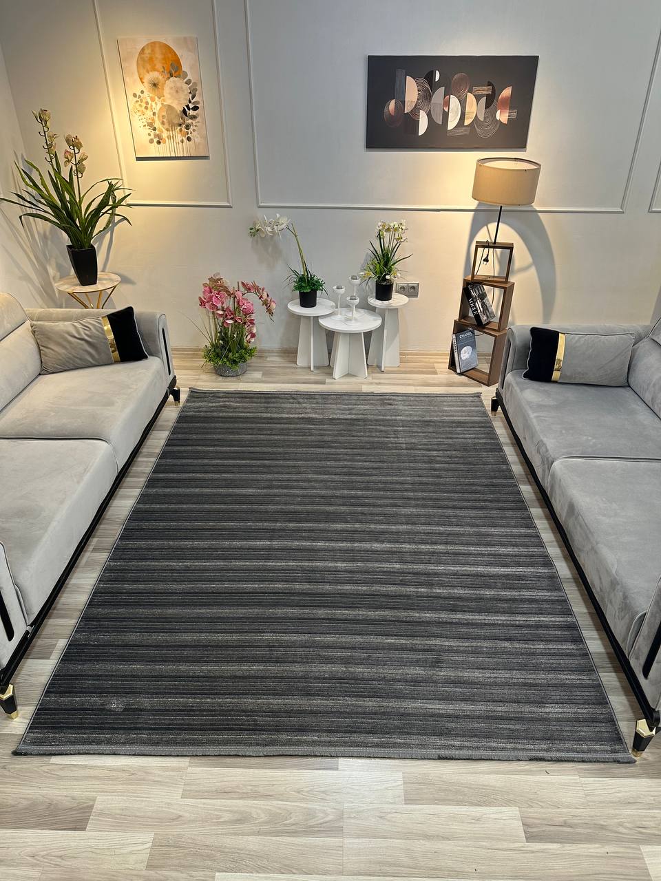 ŞÖNİL İNKA ANTRASİT Kaymaz Taban İskandinav Desenli Salon Koridor Mutfak Şönil Kilim Dokuma Halı-KP