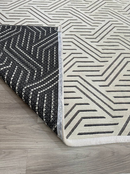 ŞÖNİL PERLA KREM Kaymaz Taban İskandinav Desenli Salon Koridor Mutfak Şönil Kilim Dokuma Halı-KP