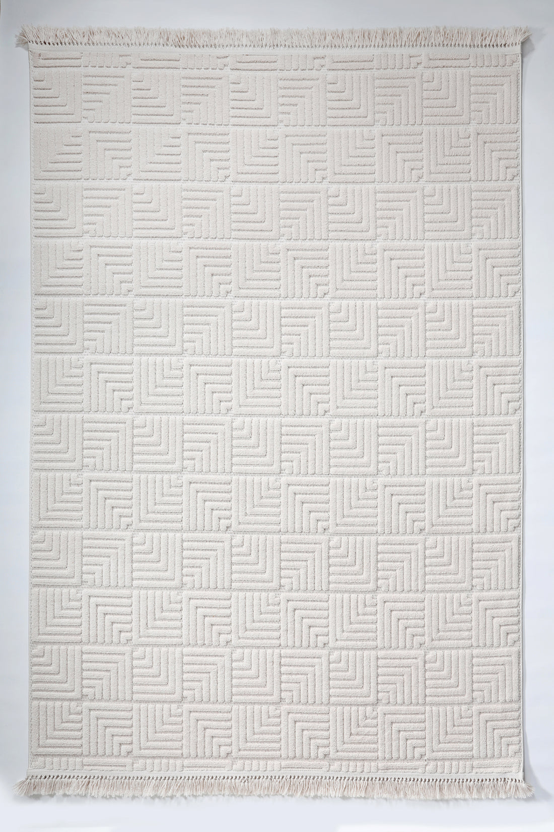 MİLAS L7 BEJ Kabartmalı Modern Geometrik Desenli Salon Koridor Mutfak Halısı-KP