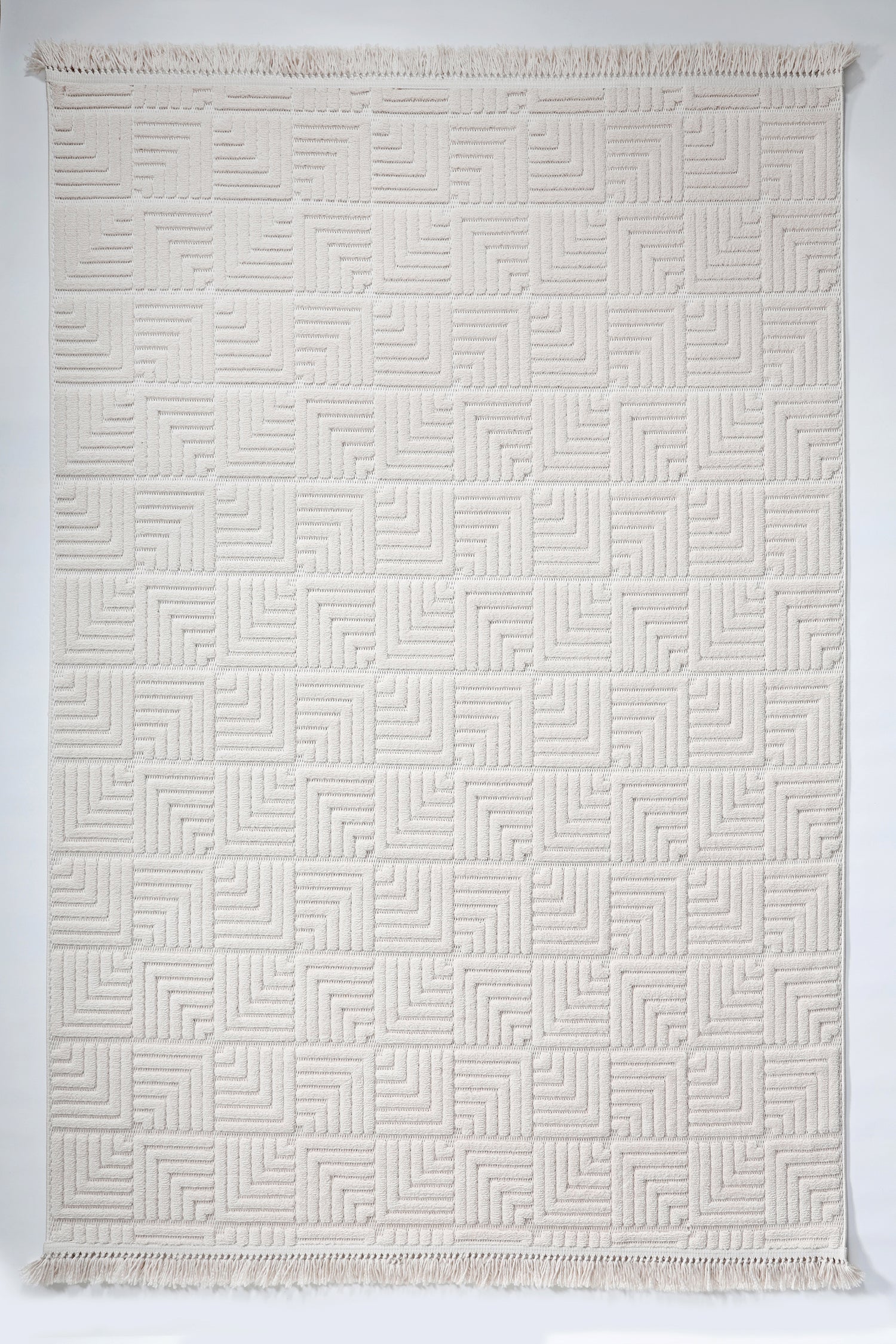 MİLAS L7 BEJ Kabartmalı Modern Geometrik Desenli Salon Koridor Mutfak Halısı-KP