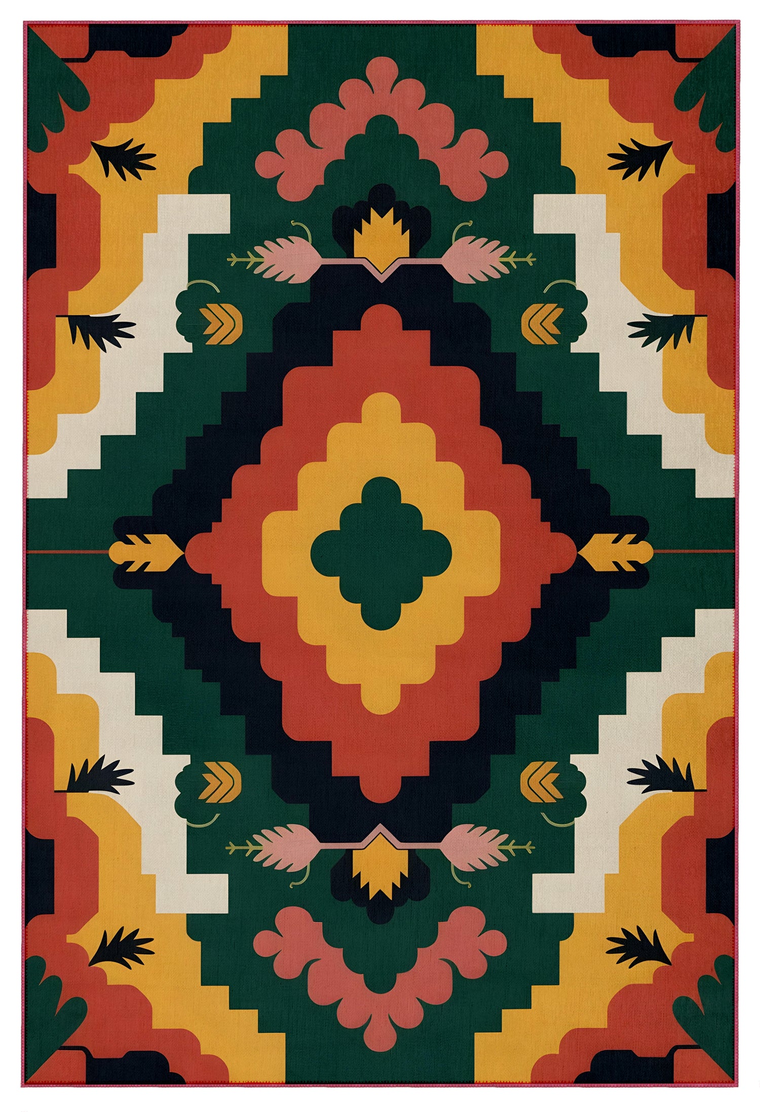 Arte HD033 Çiçek Figürlü Renkli Geometrik Desenli Dekoratif Dokuma Halı (Kopya)