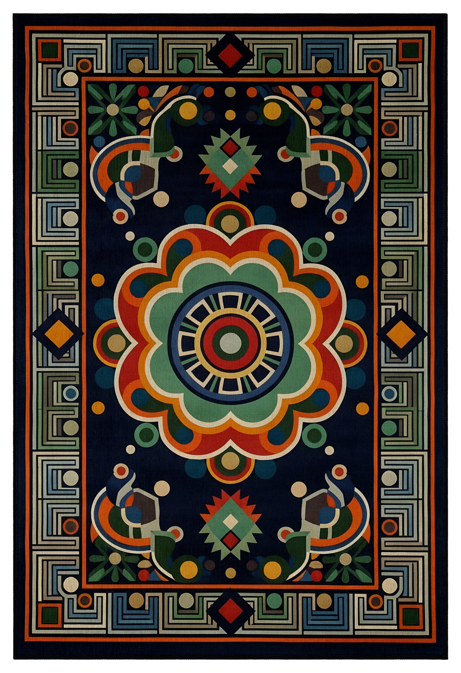 Arte HD036 Klasik Geometrik Desenli Renkli Dekoratif Dokuma Halı