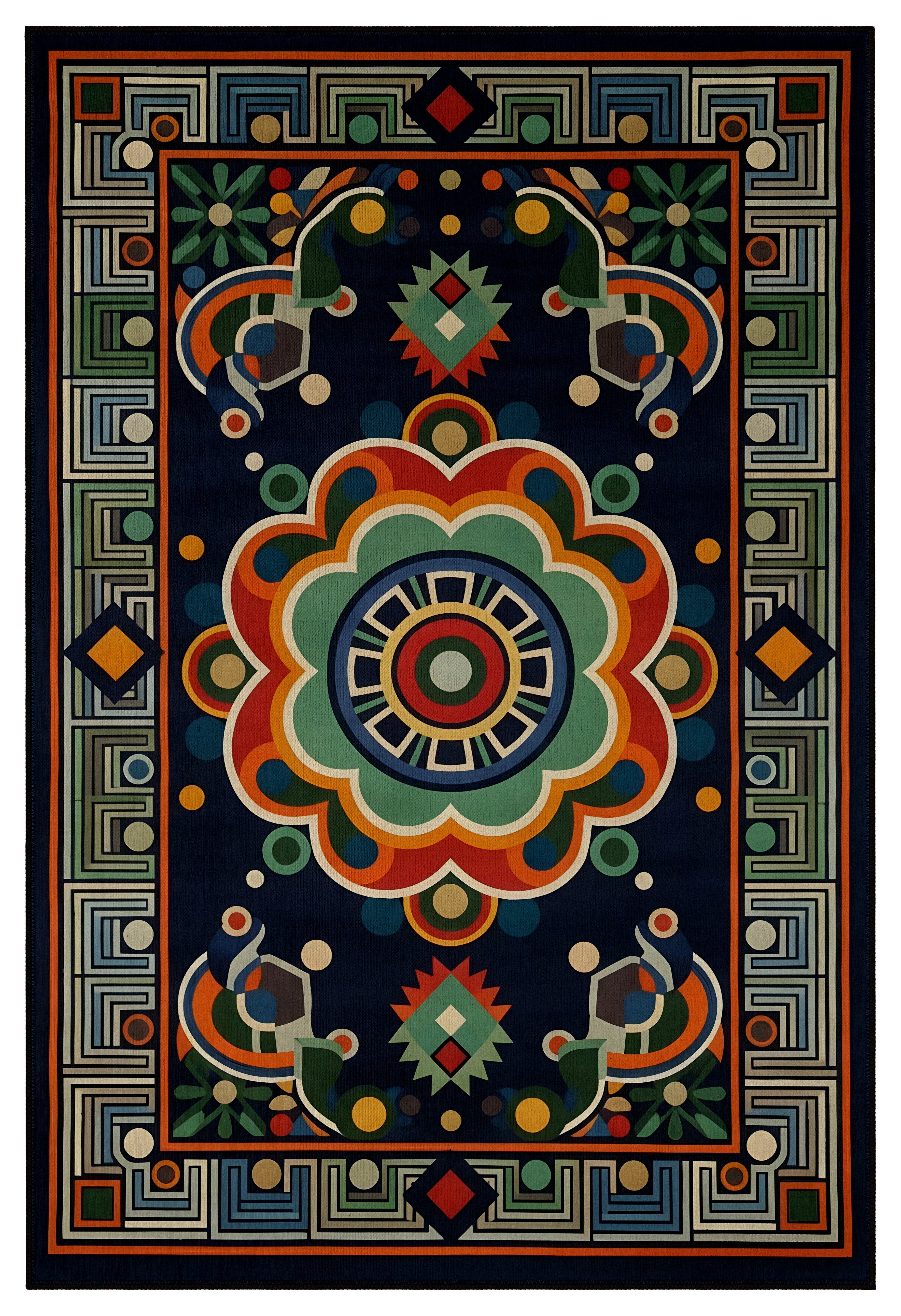 Arte HD036 Klasik Geometrik Desenli Renkli Dekoratif Dokuma Halı