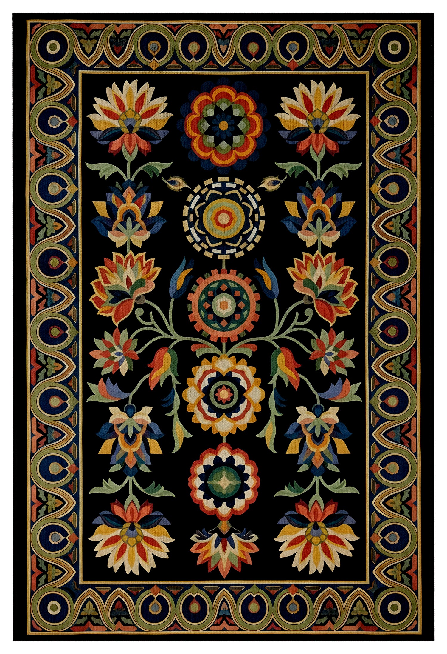 Arte HD037 Klasik Çiçek Desenli Renkli Dekoratif Dokuma Halı