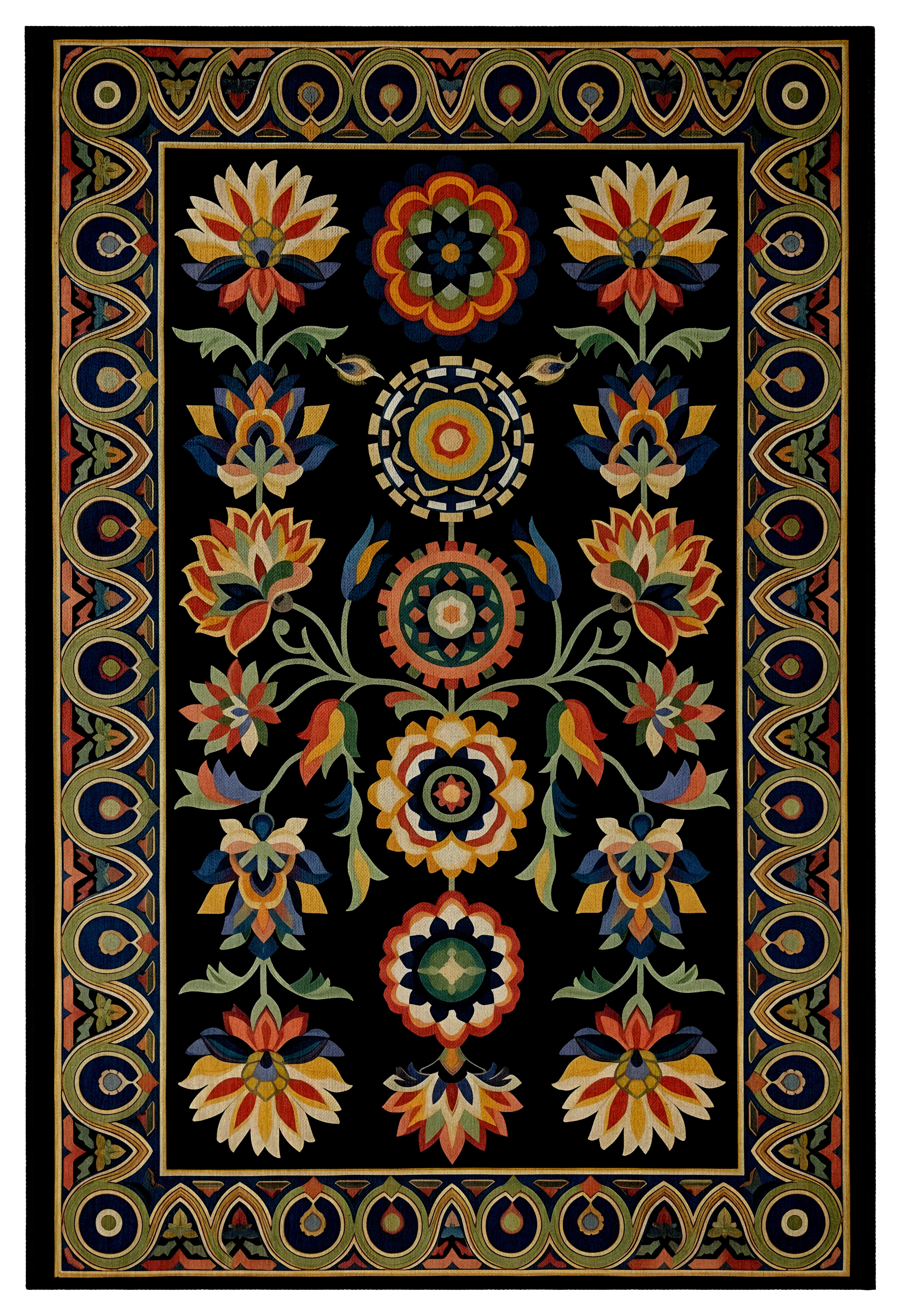 Arte HD037 Klasik Çiçek Desenli Renkli Dekoratif Dokuma Halı