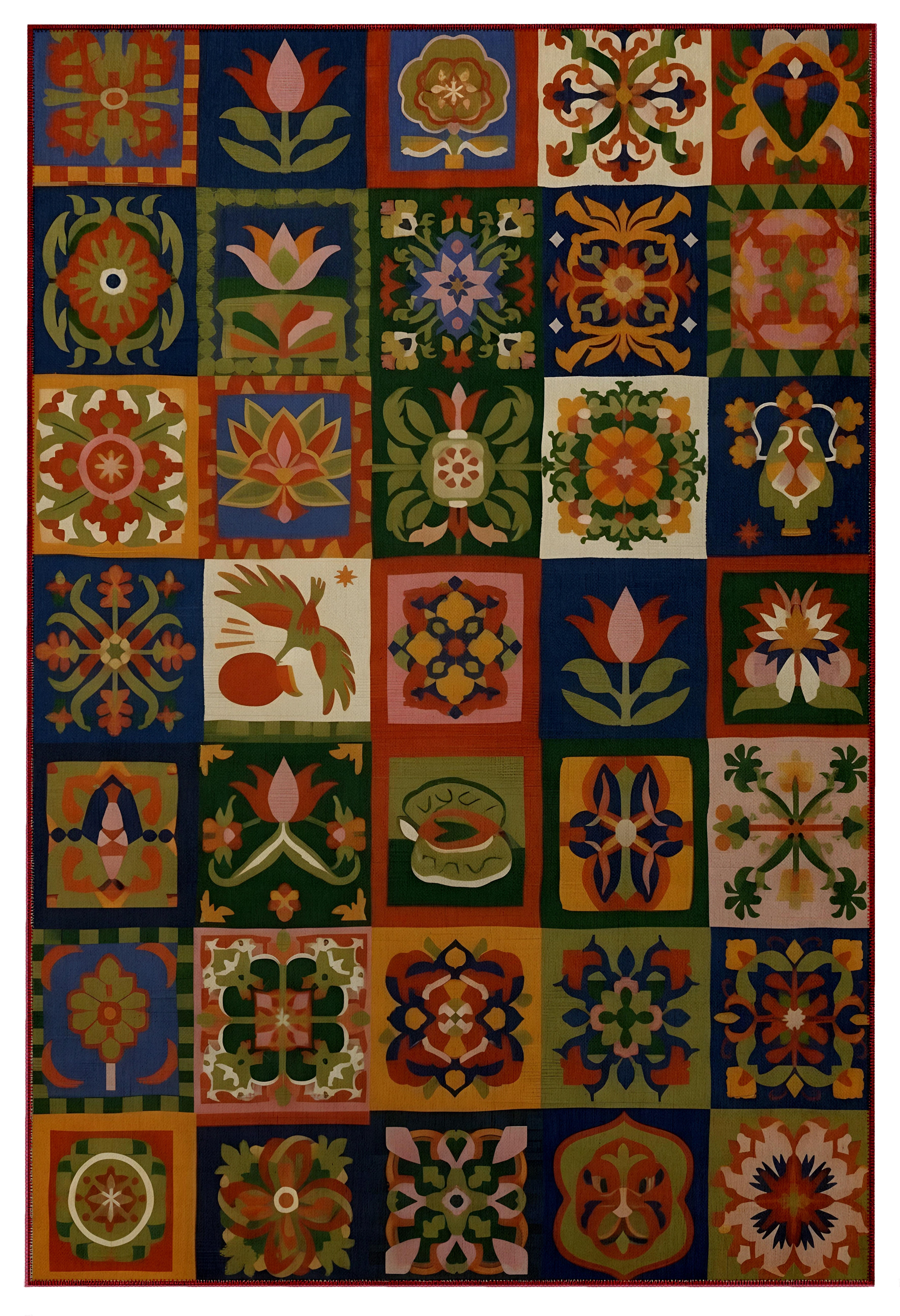 Arte HD038 Çiçek ve Hayvan Figürlü Modern Renkli Dekoratif Dokuma Halı