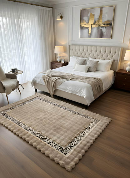 Royal Serisi Akik - El İşçiliği ile Tavşan Post ve Varaklı Deri Dekoratif Halı