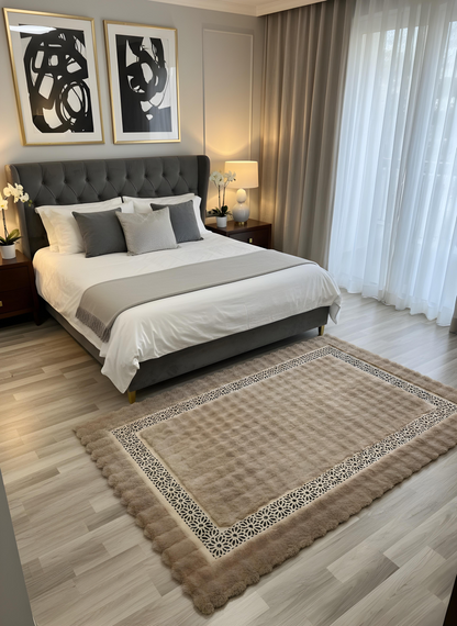 Royal Serisi Akik - El İşçiliği ile Tavşan Post ve Varaklı Deri Dekoratif Halı