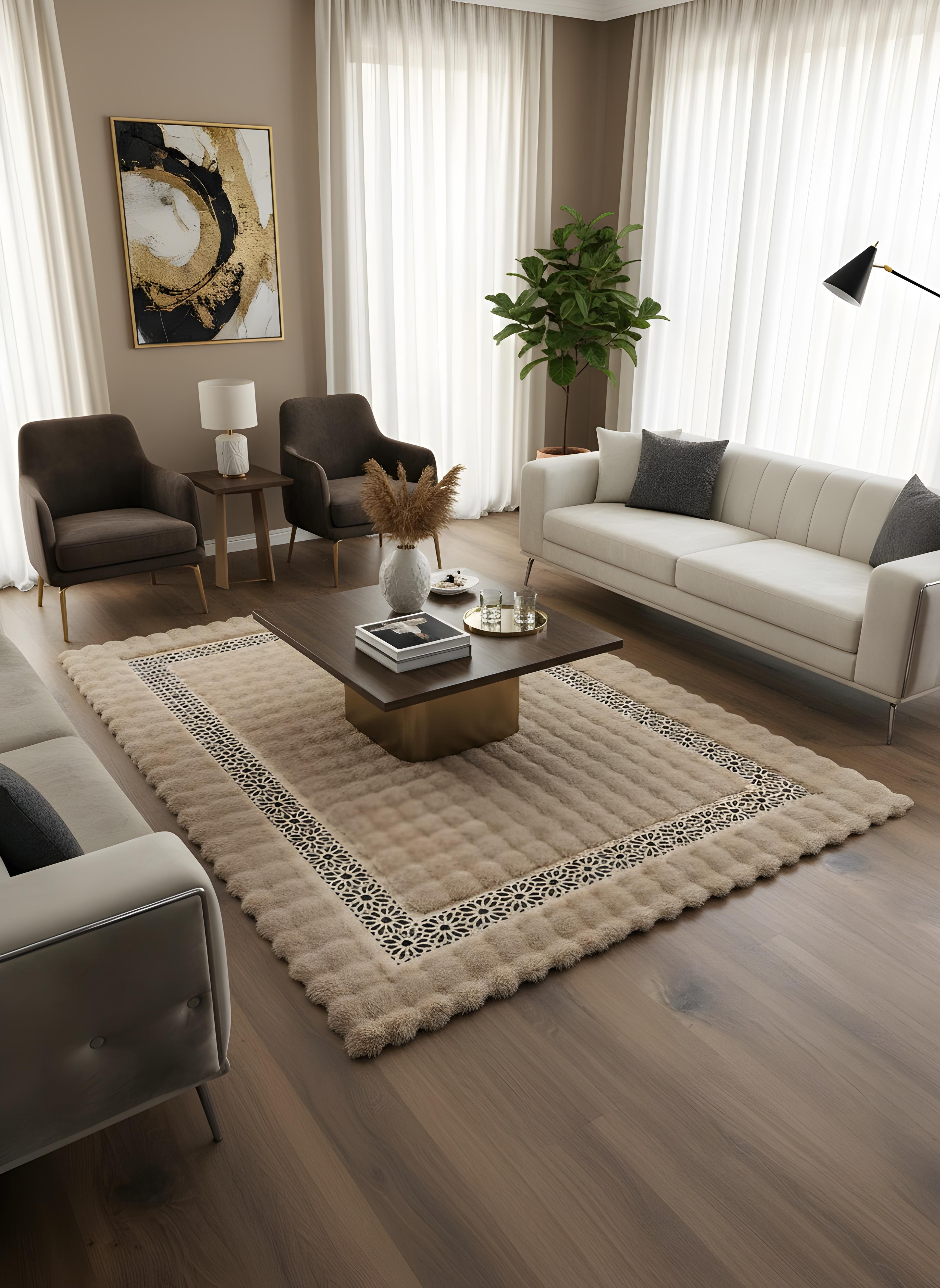 Royal Serisi Akik - El İşçiliği ile Tavşan Post ve Varaklı Deri Dekoratif Halı