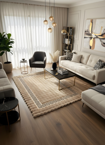 Royal Serisi Akik - El İşçiliği ile Tavşan Post ve Varaklı Deri Dekoratif Halı