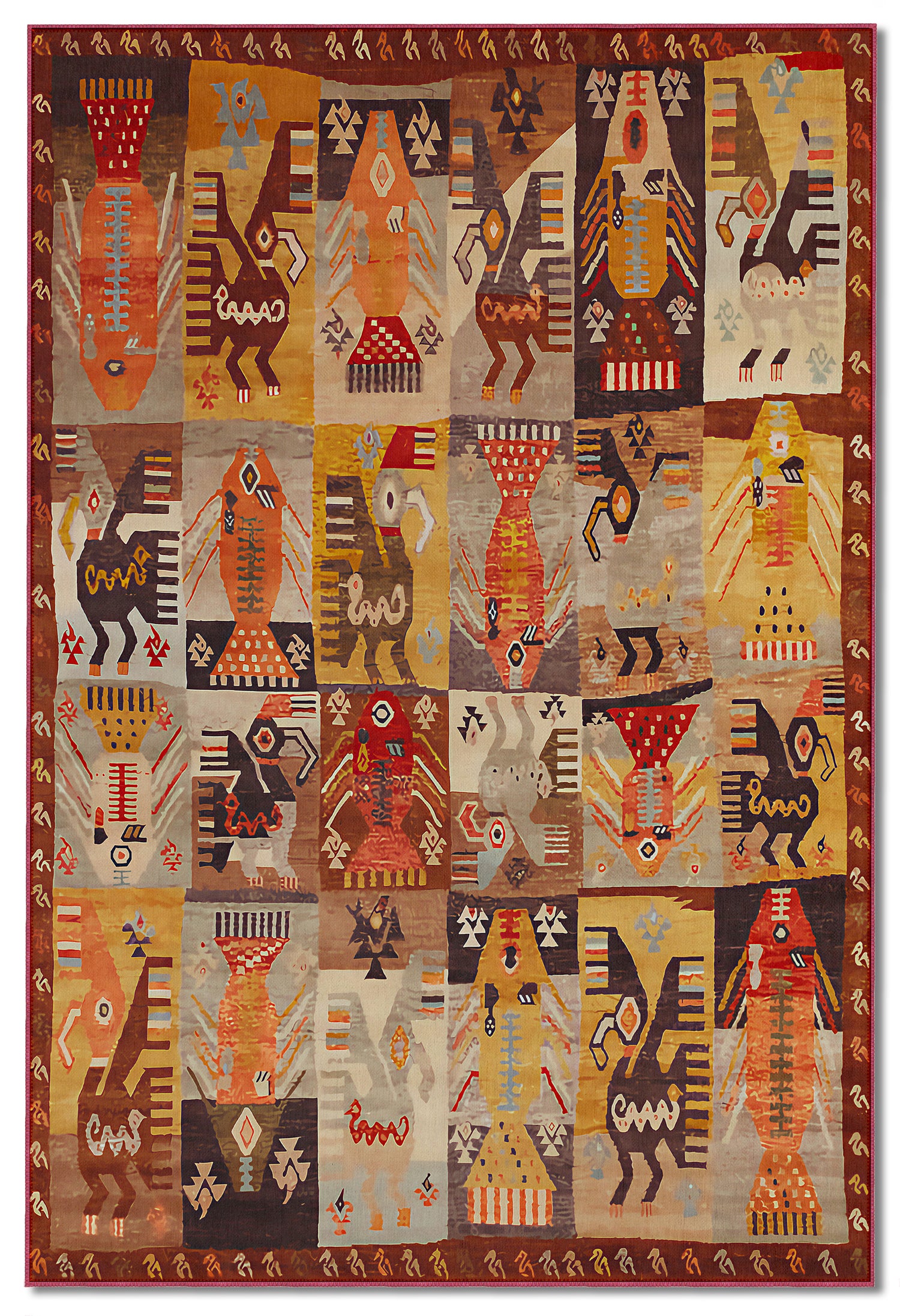 Arte HD028 Etnik Hayvan Figürlü Patch Desenli Dekoratif Dokuma Halı