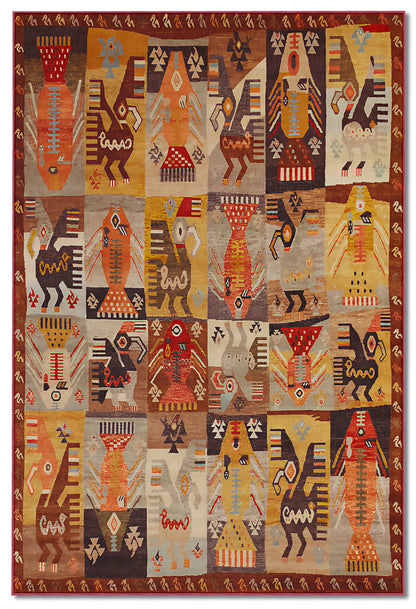 Arte HD028 Etnik Hayvan Figürlü Patch Desenli Dekoratif Dokuma Halı