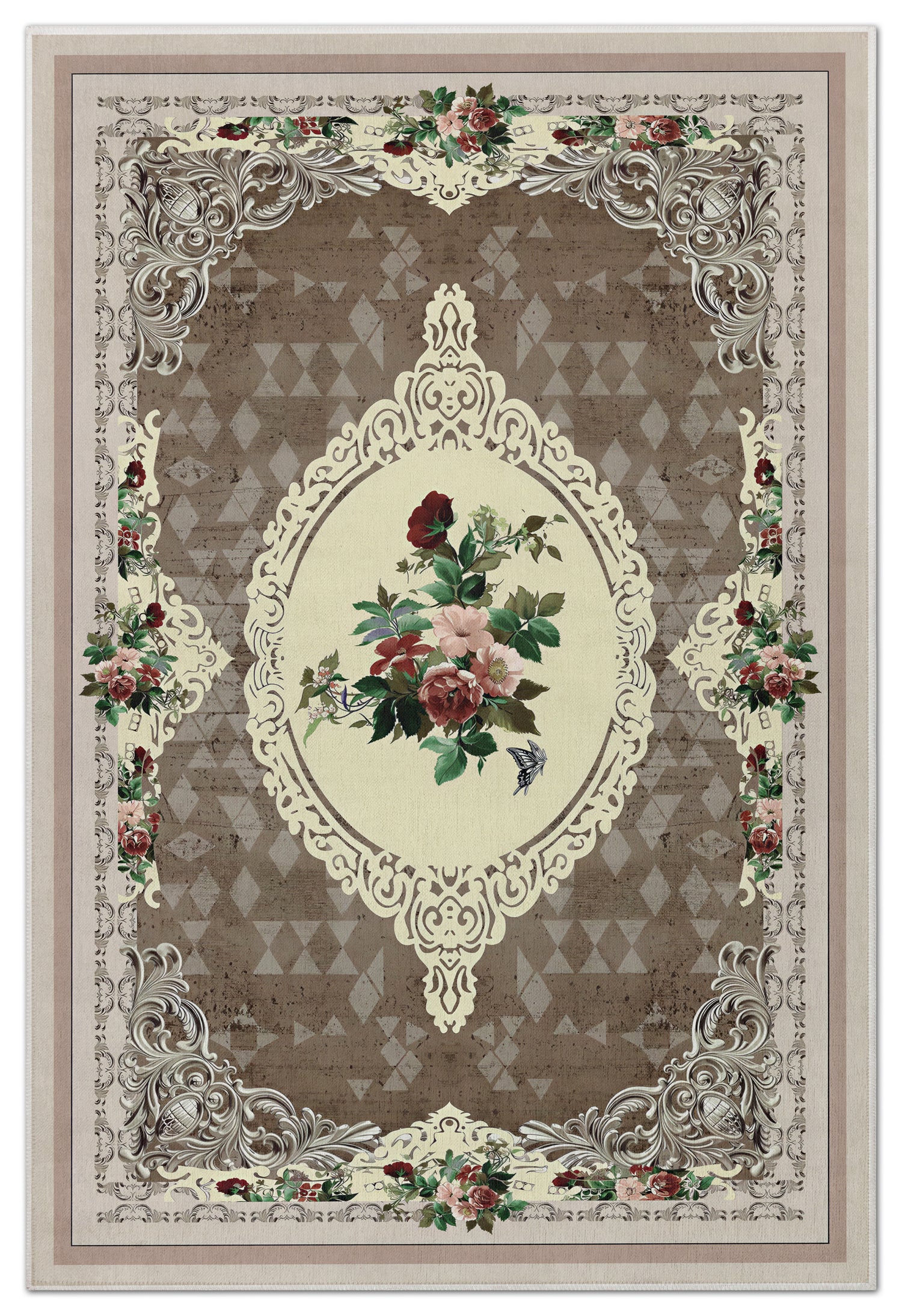 Arte HD029 Çiçek Figürlü Klasik Desenli Dekoratif Dokuma Halı