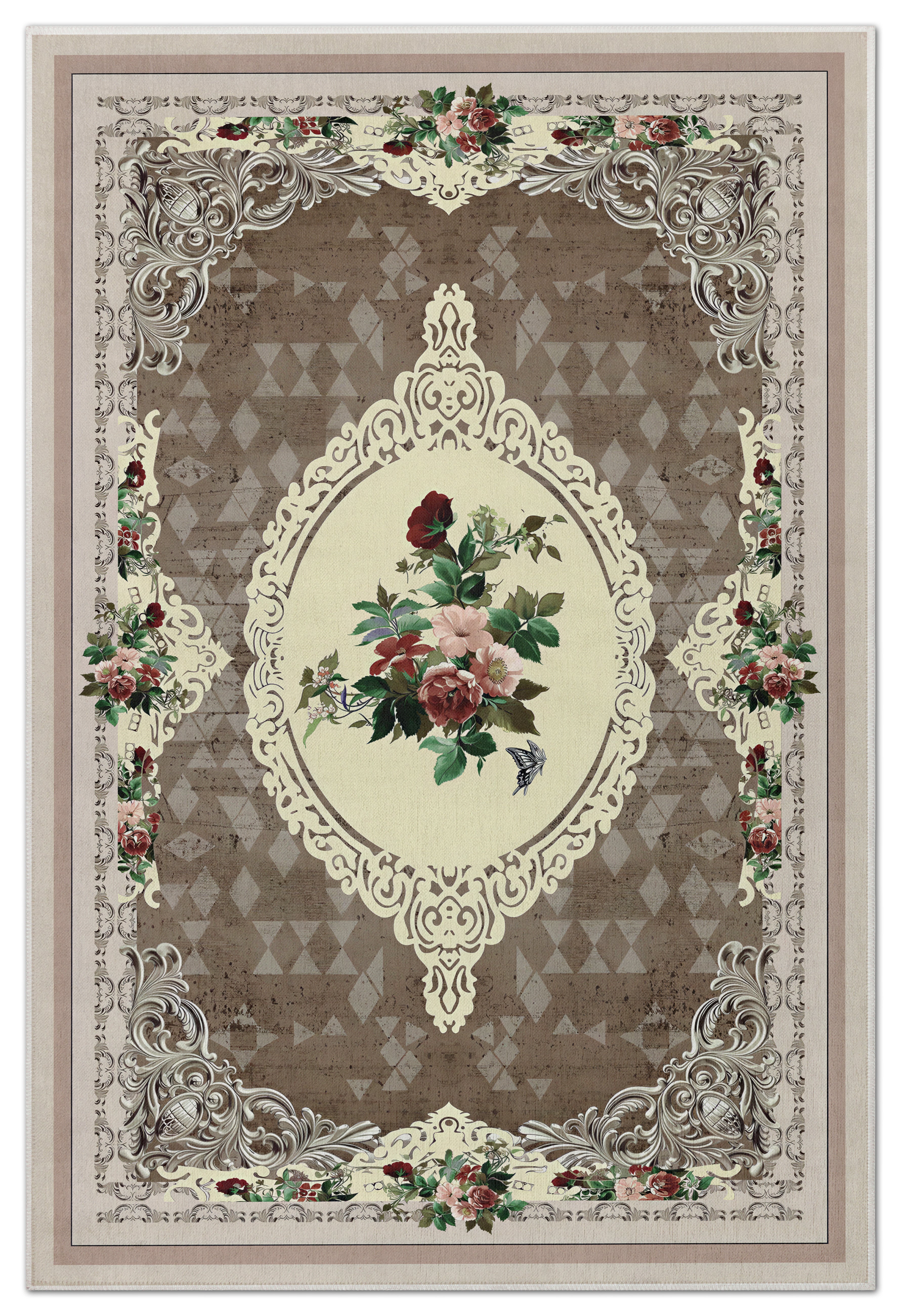 Arte HD029 Çiçek Figürlü Klasik Desenli Dekoratif Dokuma Halı