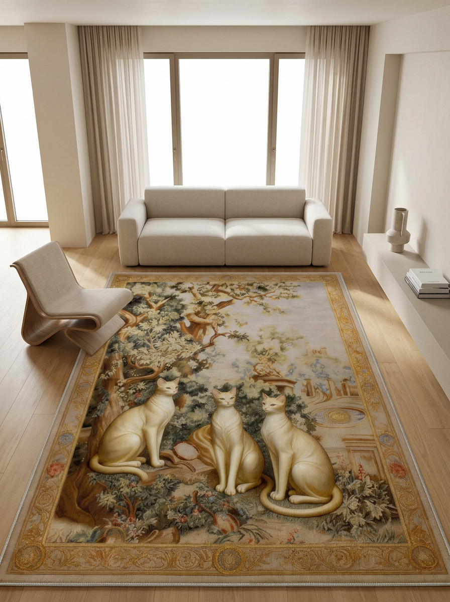 Arte KD003 Kedi Desenli Pati Dostu Hayvanseverler İçin Dekoratif Halı