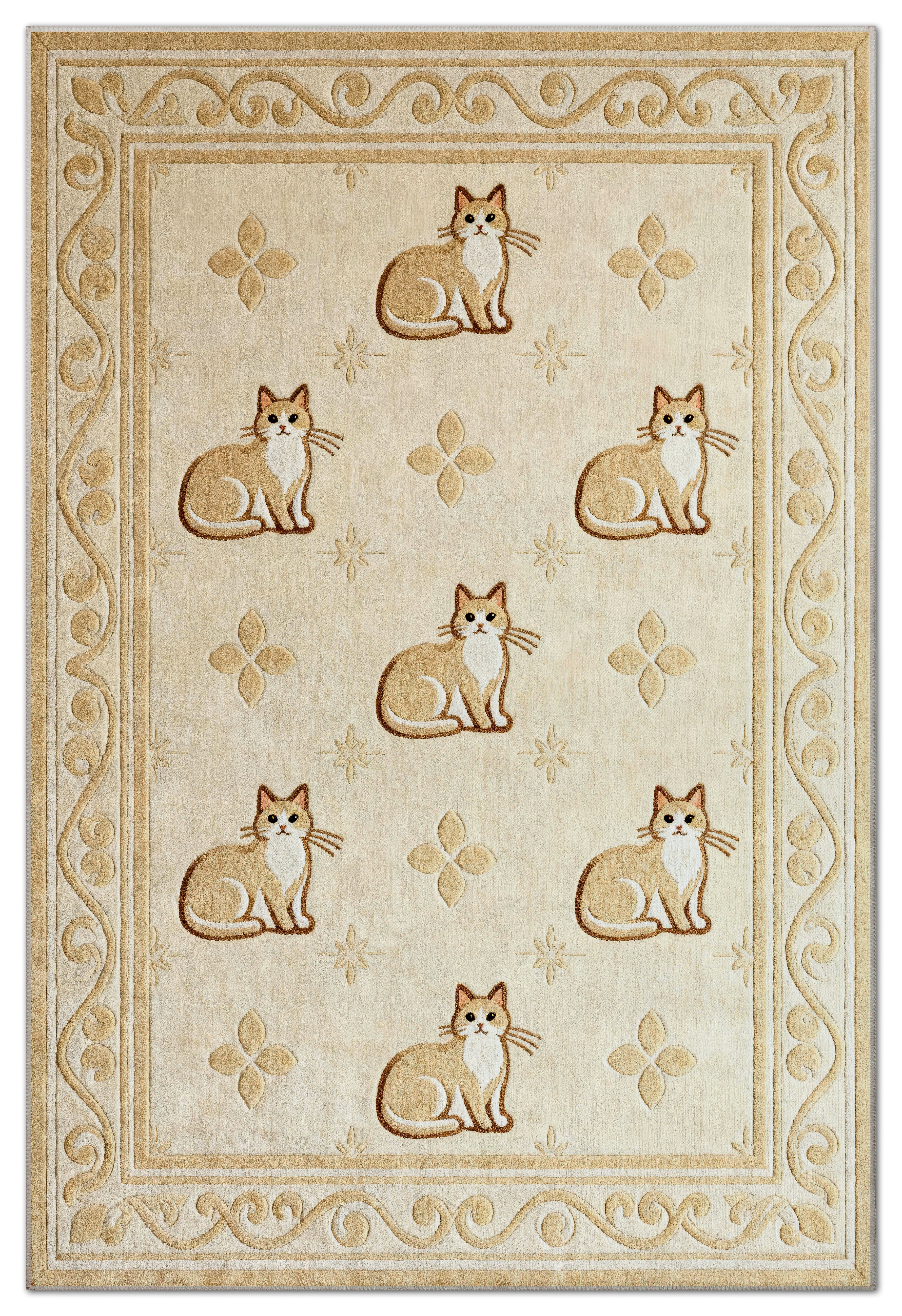 Arte KD005 Kedi Desenli Pati Dostu Hayvanseverler İçin Dekoratif Halı