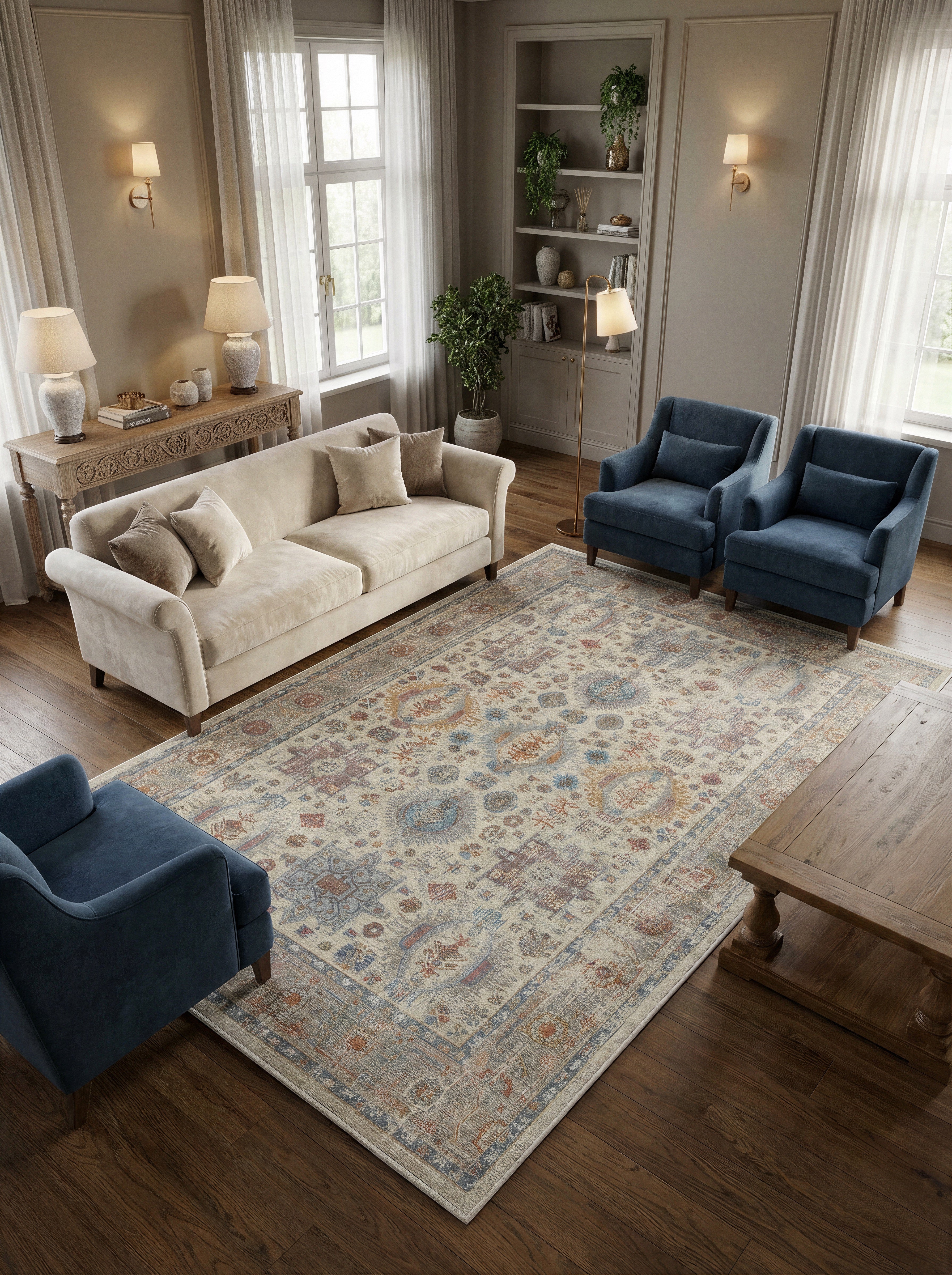 Arte VN001-1 Vintage Klasik Desenli Dekoratif Şönil Halı