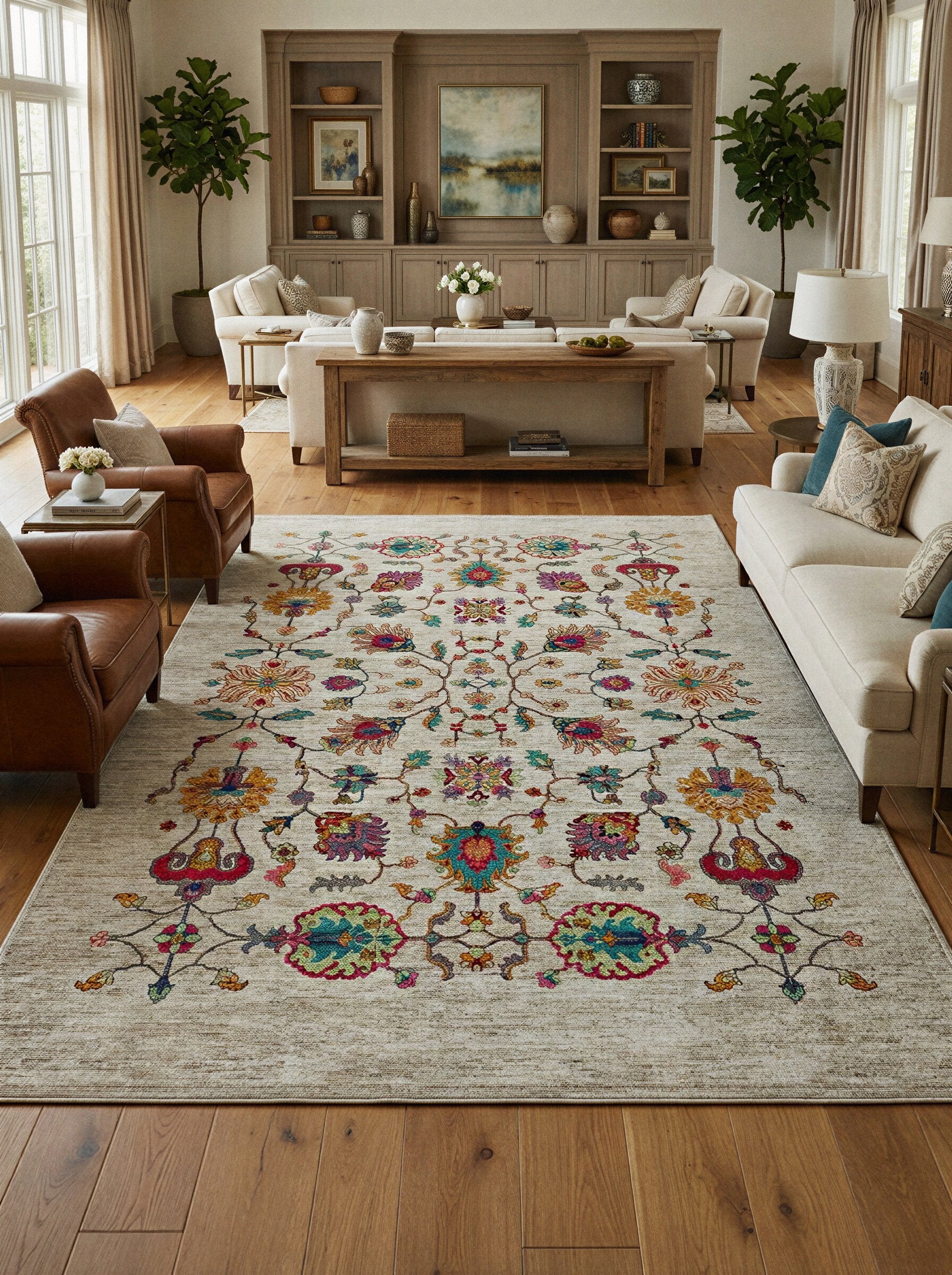 Arte VN002 Vintage Klasik Çiçek Figürlü Dekoratif Şönil Halı