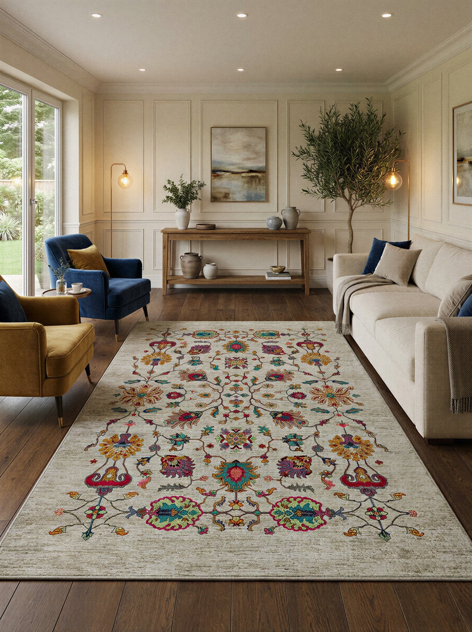 Arte VN002 Vintage Klasik Çiçek Figürlü Dekoratif Şönil Halı