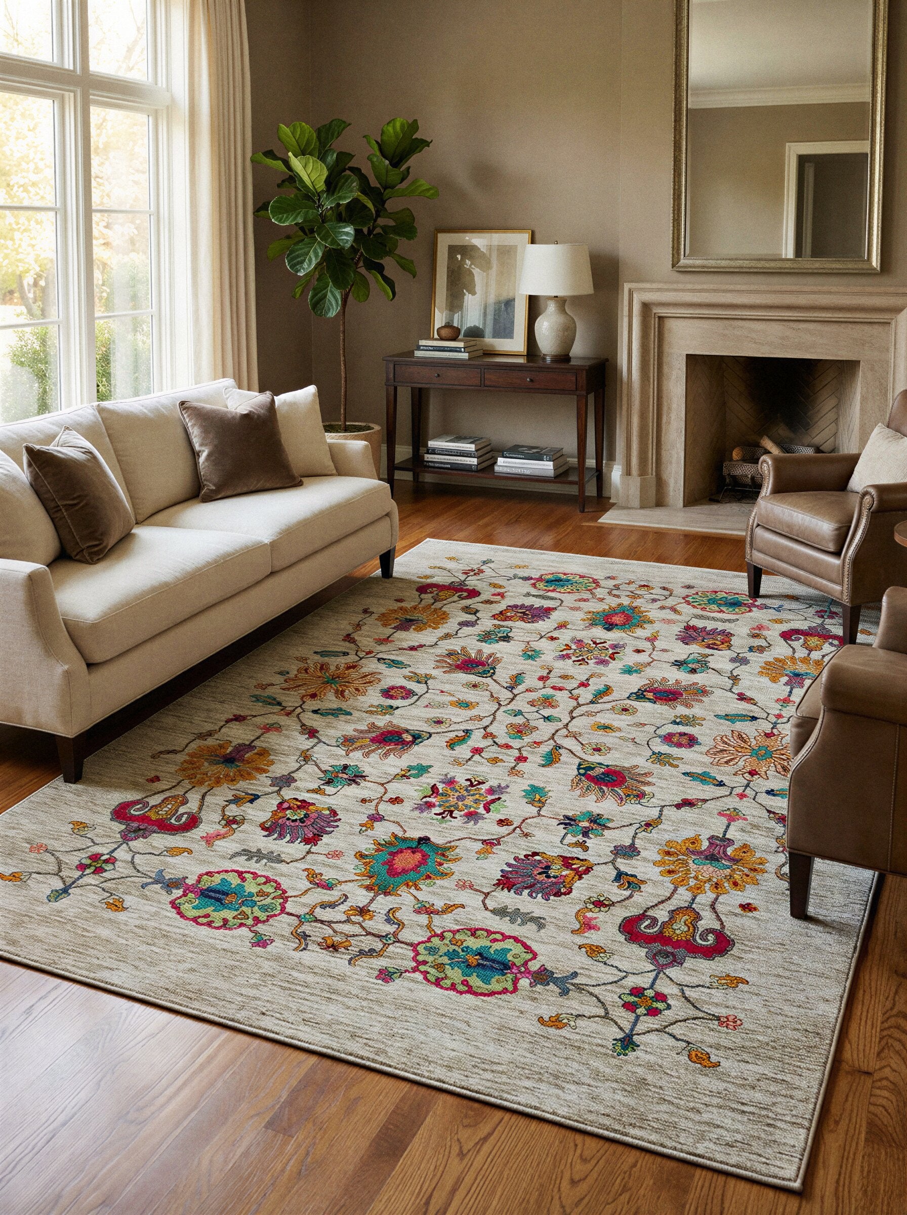 Arte VN002 Vintage Klasik Çiçek Figürlü Dekoratif Şönil Halı