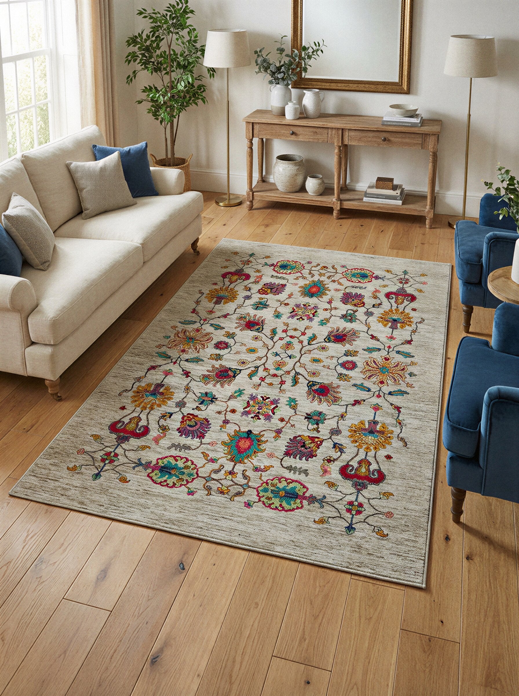 Arte VN002 Vintage Klasik Çiçek Figürlü Dekoratif Şönil Halı