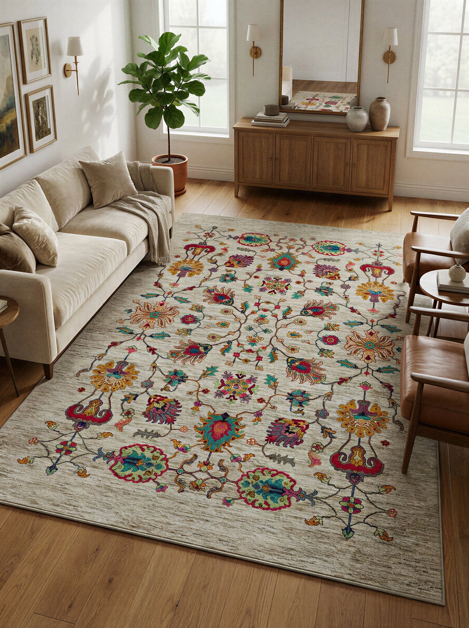 Arte VN002 Vintage Klasik Çiçek Figürlü Dekoratif Şönil Halı