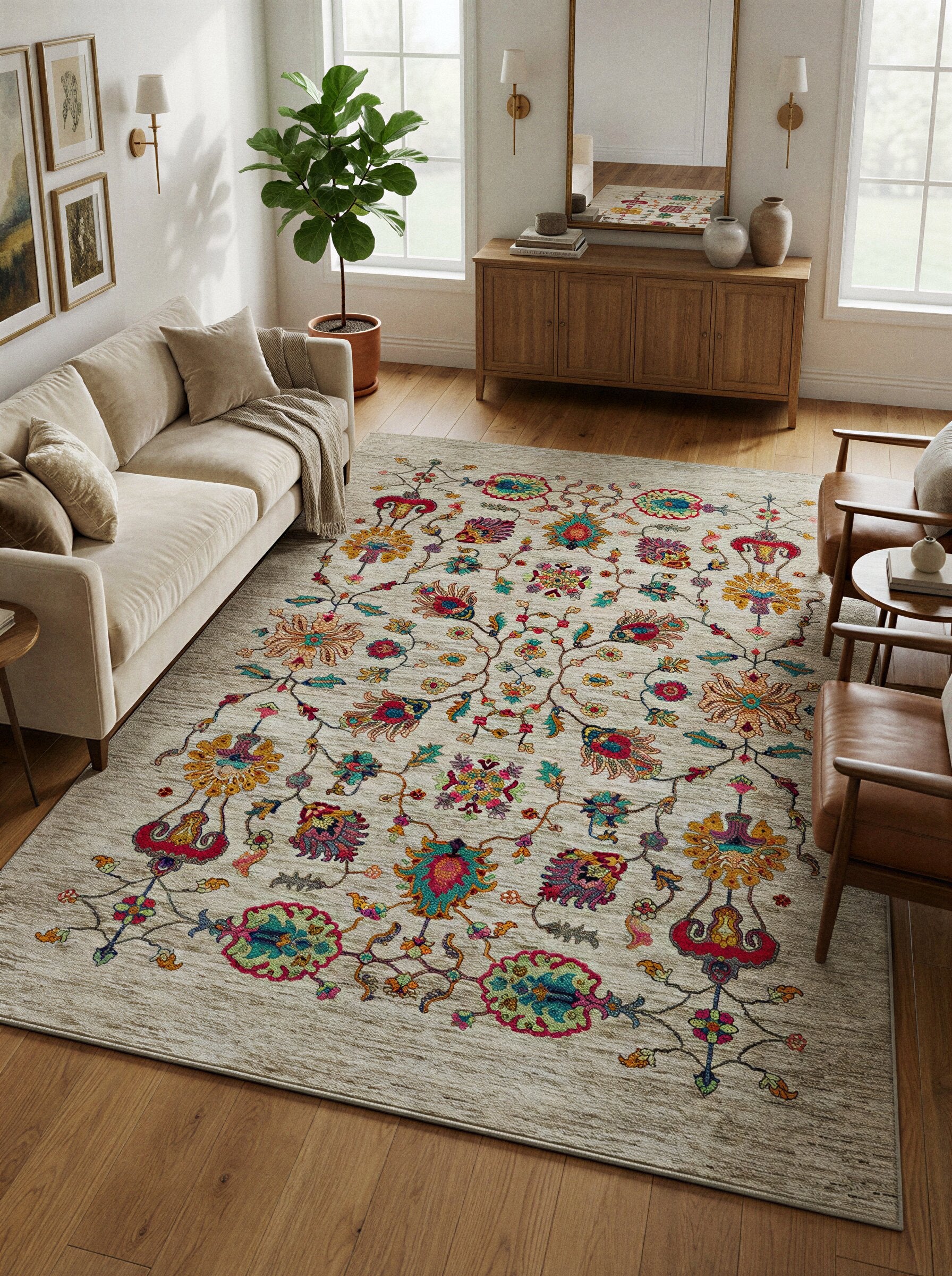 Arte VN002 Vintage Klasik Çiçek Figürlü Dekoratif Şönil Halı