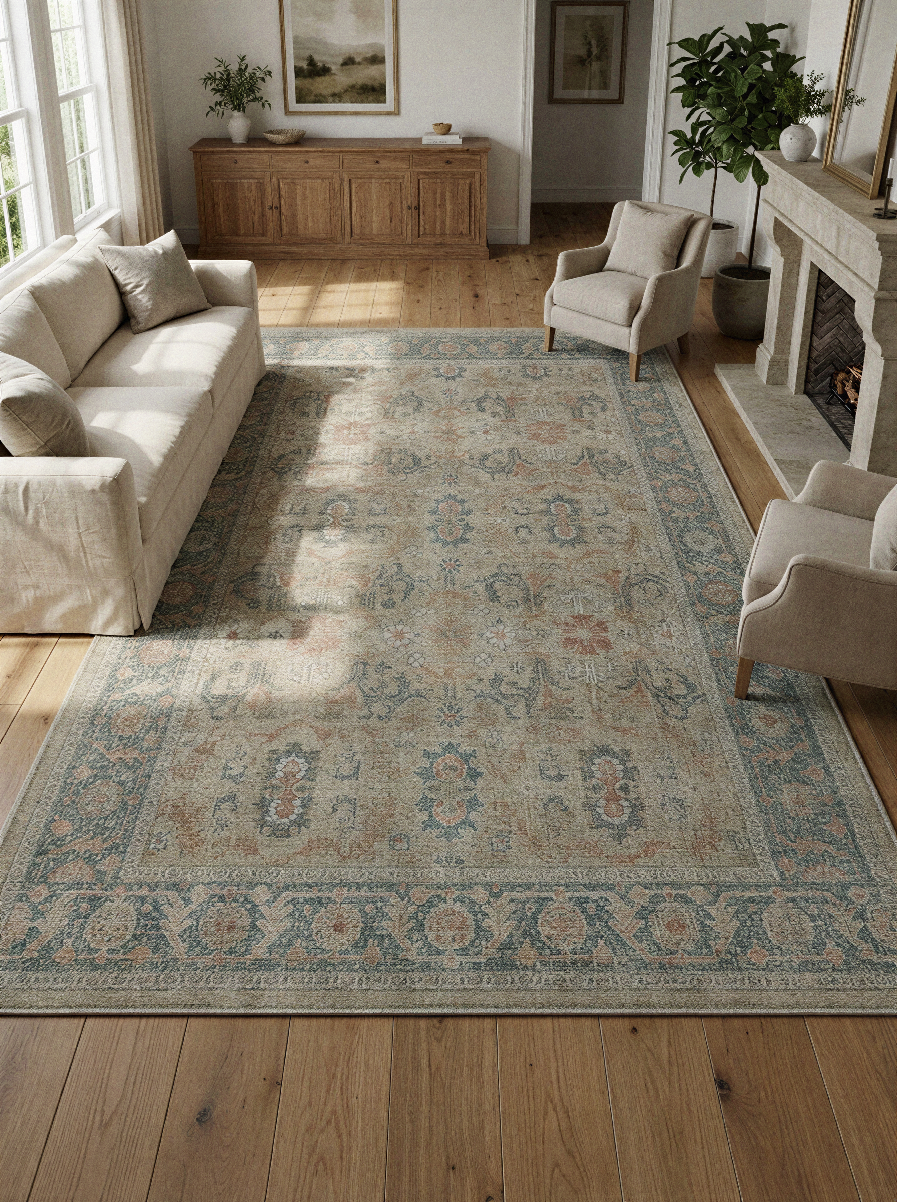 Arte VN003 Vintage Klasik Desenli Dekoratif Şönil Halı