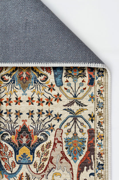 Arte VN004-1 Vintage Klasik Çiçek Figürlü Dekoratif Şönil Halı