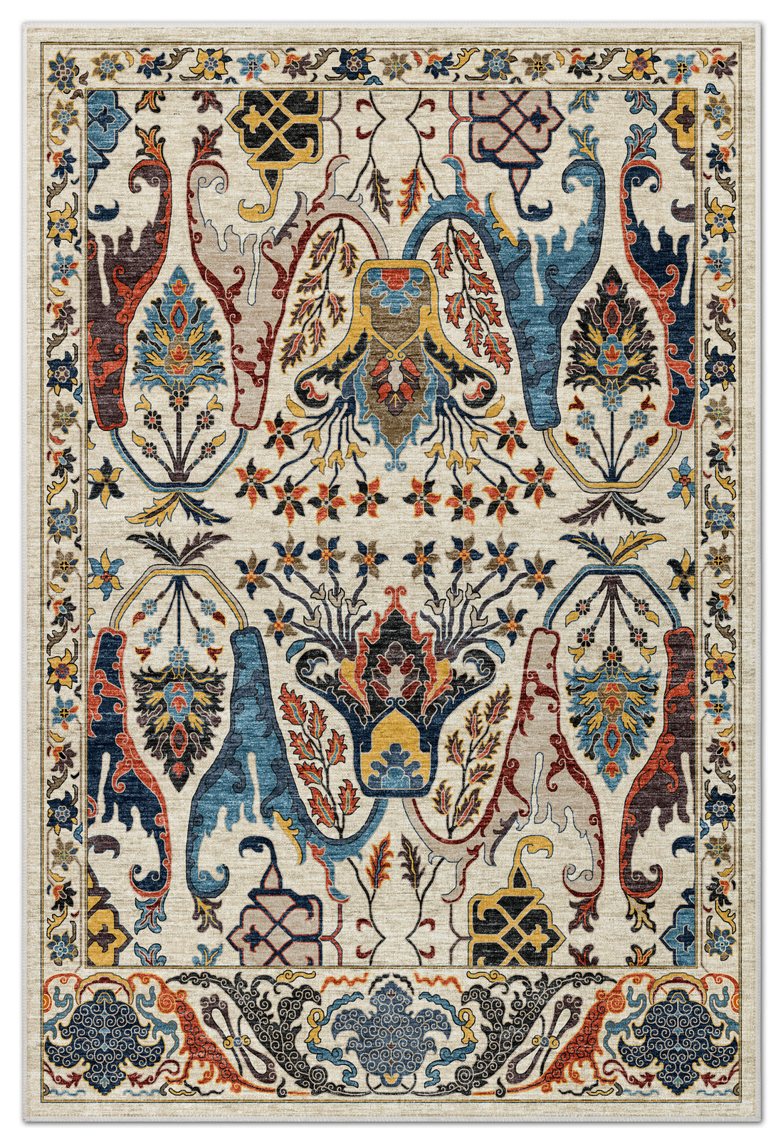 Arte VN004-1 Vintage Klasik Çiçek Figürlü Dekoratif Şönil Halı