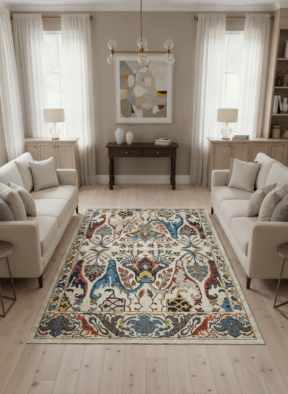 Arte VN004-1 Vintage Klasik Çiçek Figürlü Dekoratif Şönil Halı