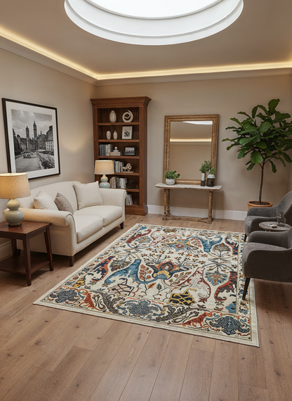 Arte VN004-1 Vintage Klasik Çiçek Figürlü Dekoratif Şönil Halı