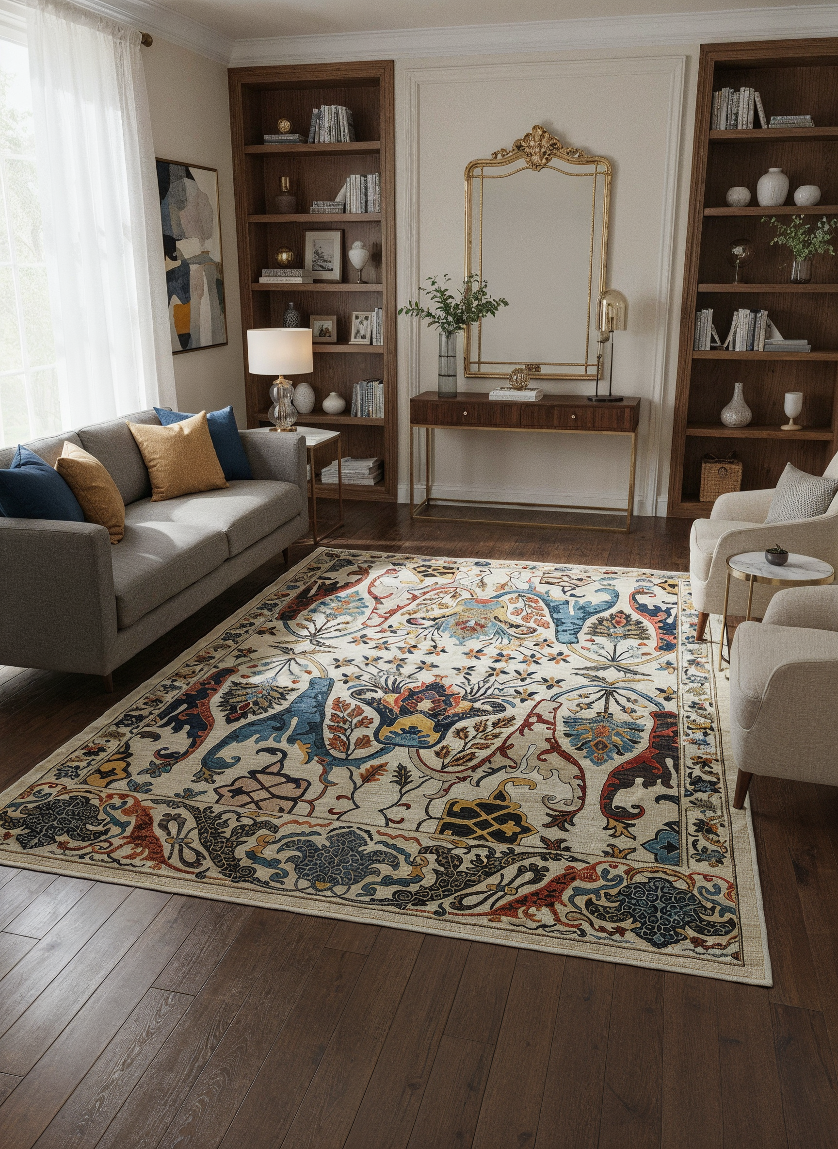 Arte VN004-1 Vintage Klasik Çiçek Figürlü Dekoratif Şönil Halı