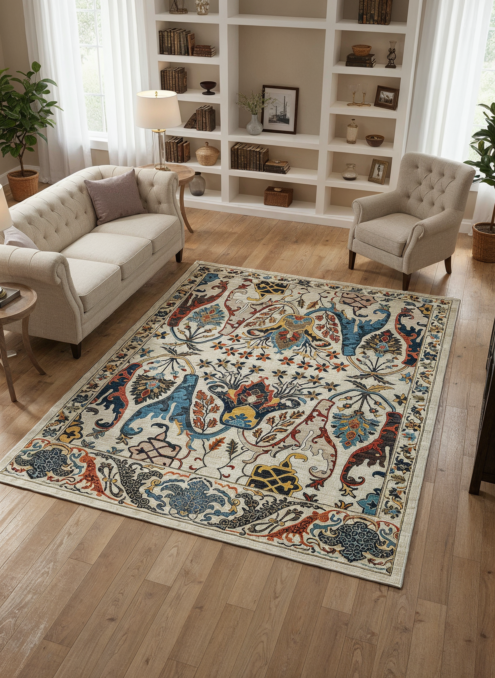 Arte VN004-1 Vintage Klasik Çiçek Figürlü Dekoratif Şönil Halı