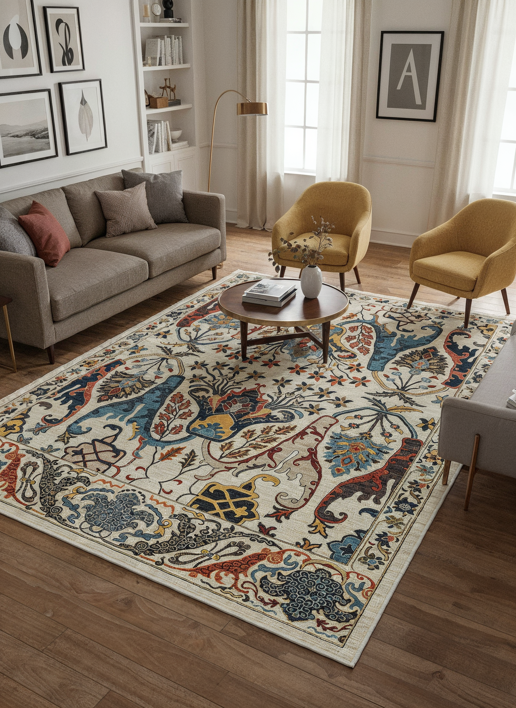 Arte VN004-1 Vintage Klasik Çiçek Figürlü Dekoratif Şönil Halı