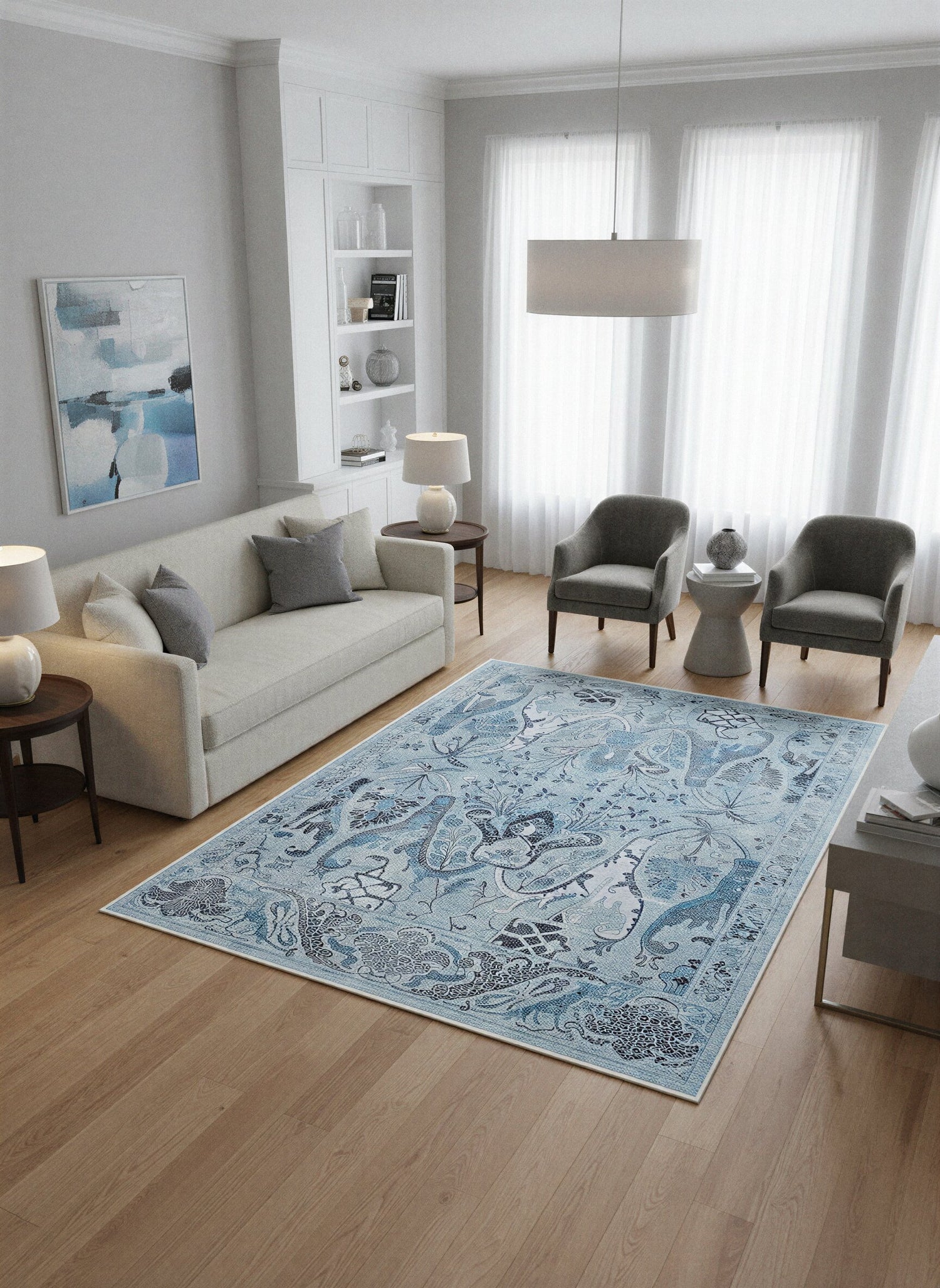 Arte VN004-2 Vintage Klasik Çiçek Figürlü Dekoratif Şönil Halı