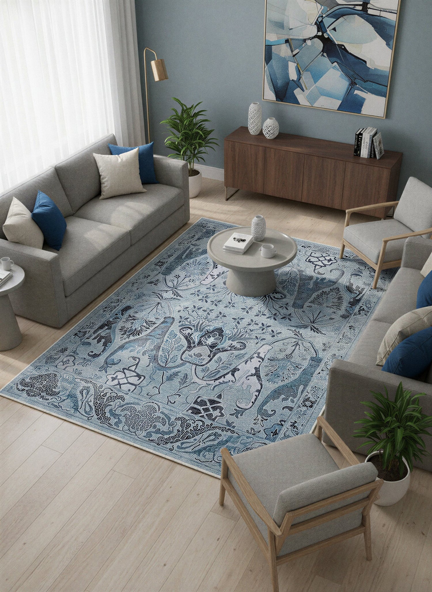 Arte VN004-2 Vintage Klasik Çiçek Figürlü Dekoratif Şönil Halı