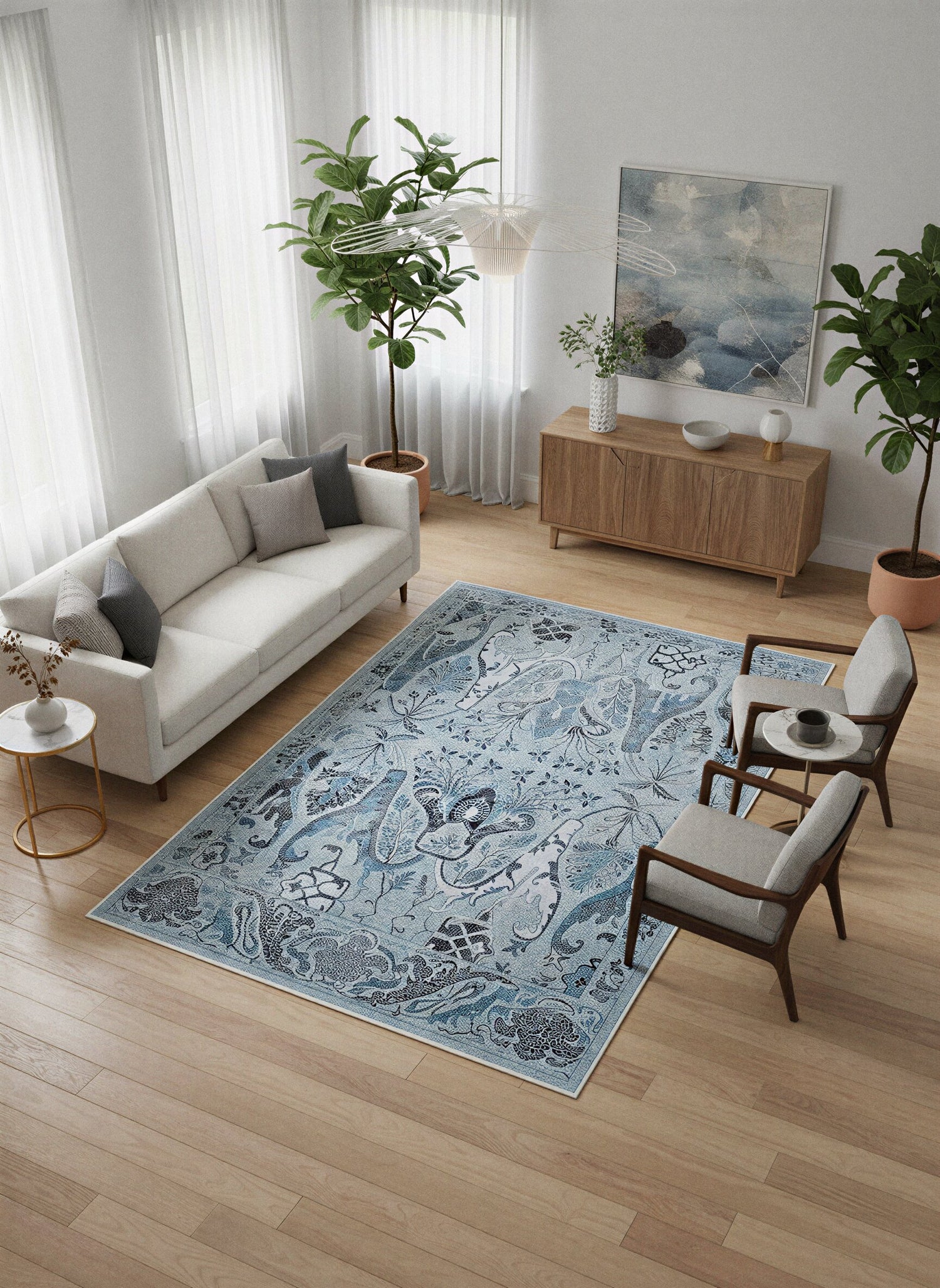 Arte VN004-2 Vintage Klasik Çiçek Figürlü Dekoratif Şönil Halı