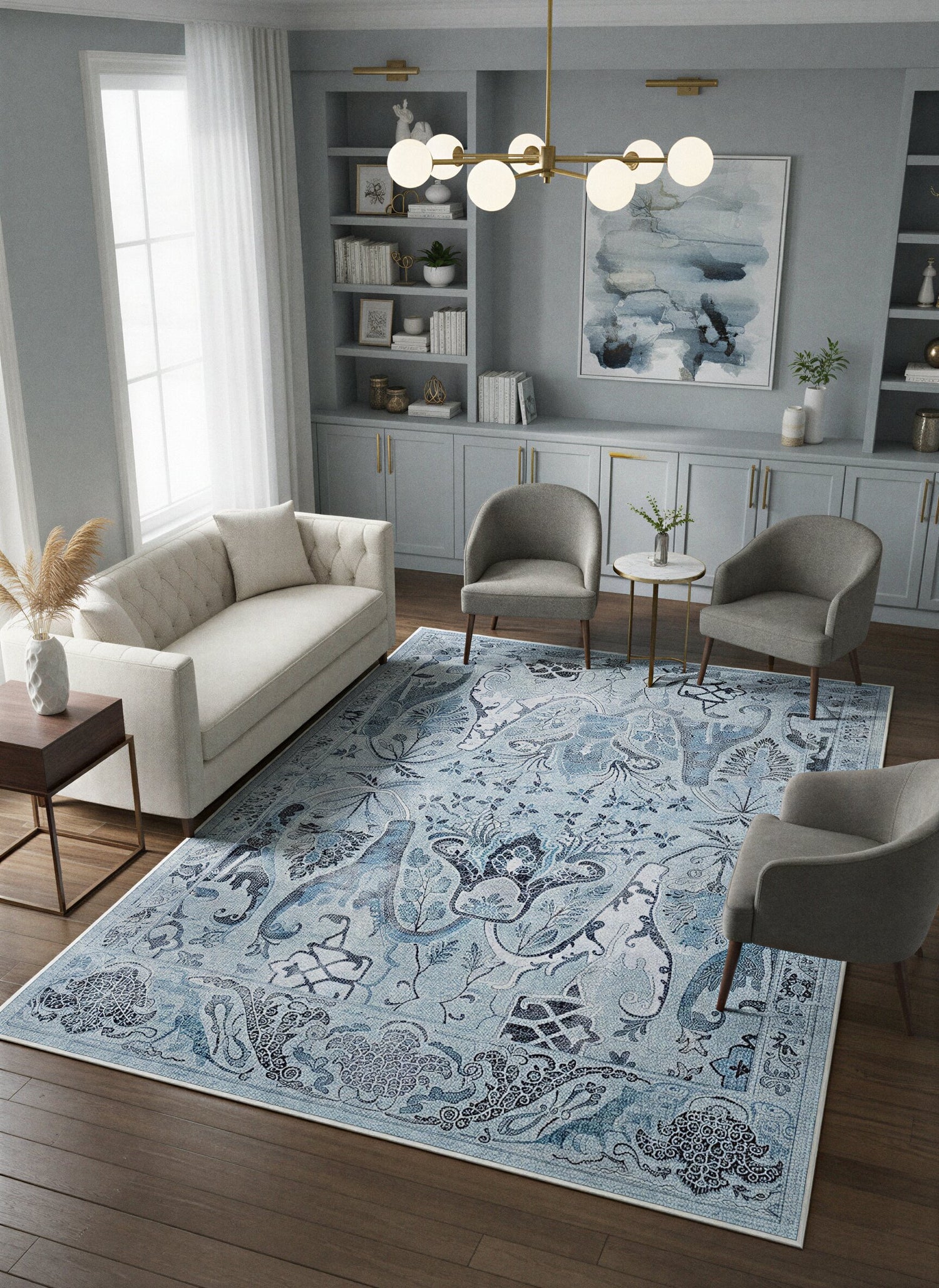 Arte VN004-2 Vintage Klasik Çiçek Figürlü Dekoratif Şönil Halı