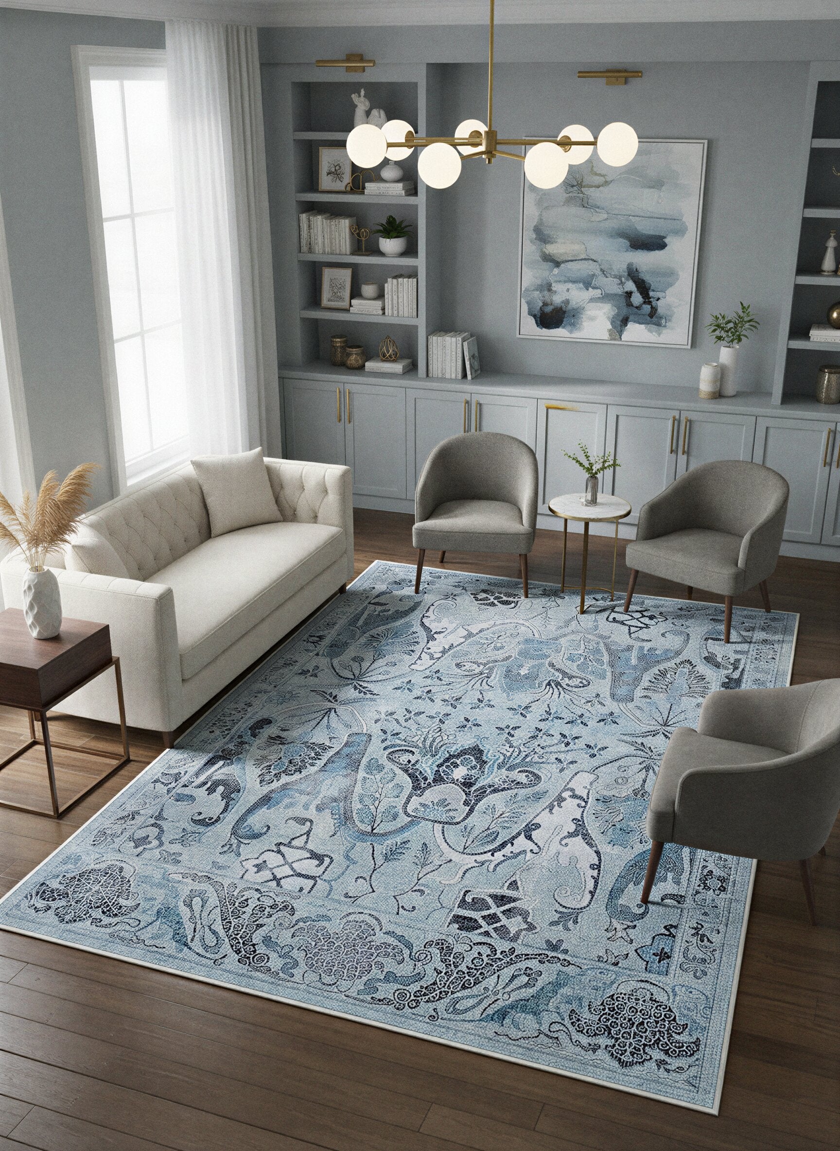 Arte VN004-2 Vintage Klasik Çiçek Figürlü Dekoratif Şönil Halı