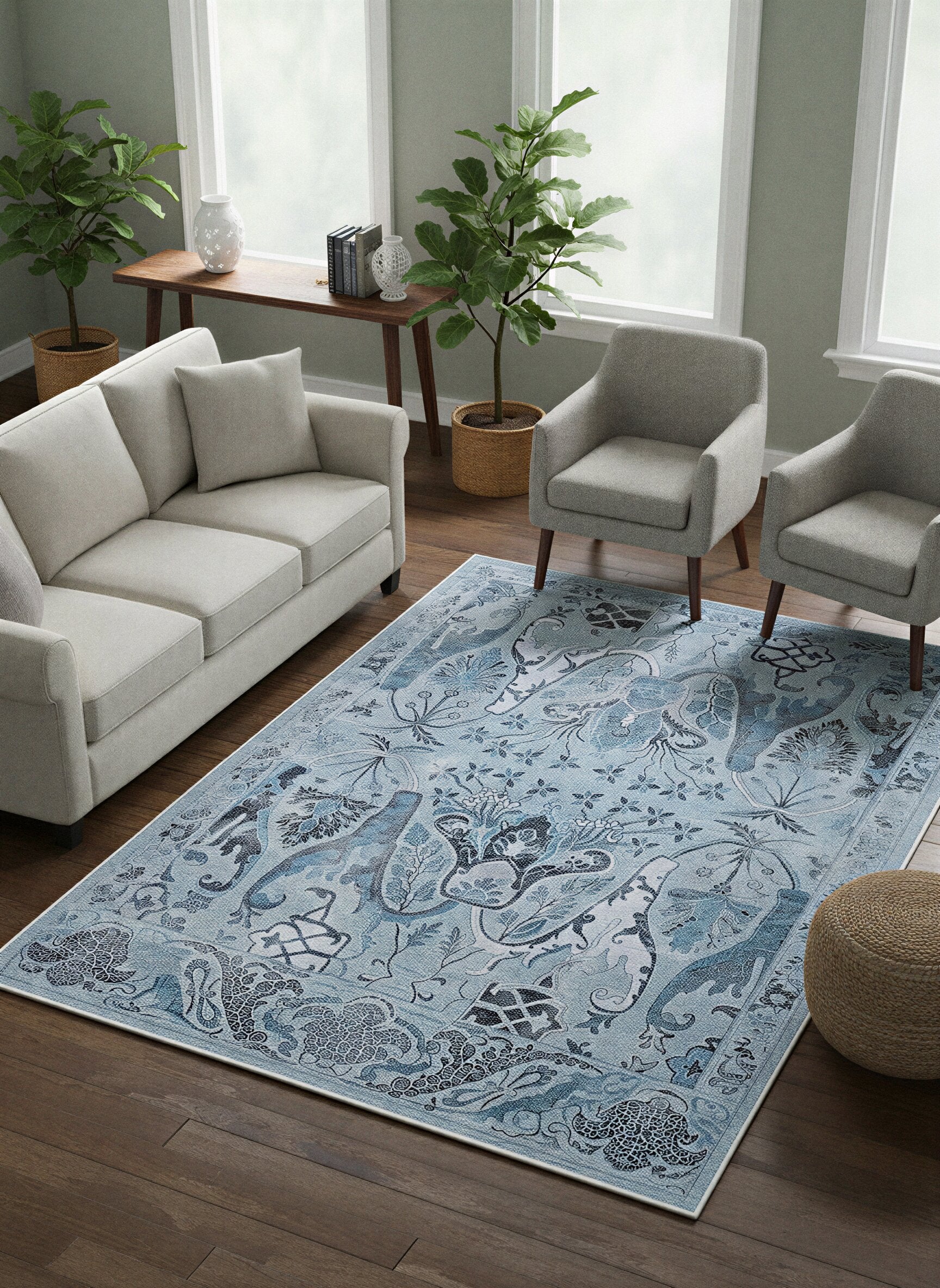 Arte VN004-2 Vintage Klasik Çiçek Figürlü Dekoratif Şönil Halı