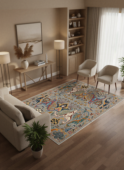 Arte VN004-3 Vintage Klasik Çiçek Figürlü Dekoratif Şönil Halı