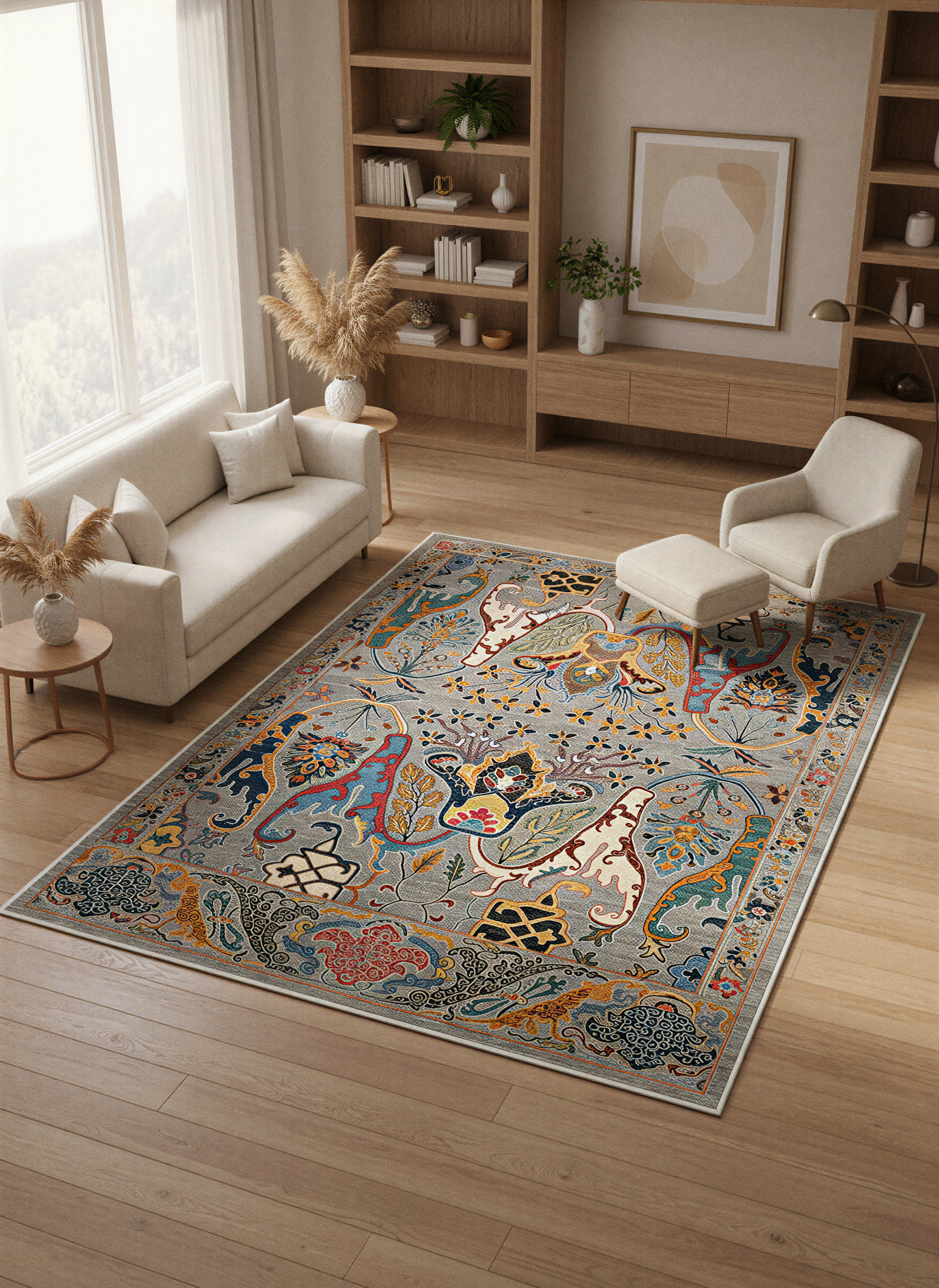 Arte VN004-3 Vintage Klasik Çiçek Figürlü Dekoratif Şönil Halı