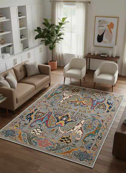 Arte VN004-3 Vintage Klasik Çiçek Figürlü Dekoratif Şönil Halı