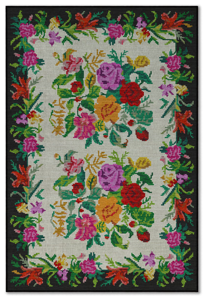 Arte VN006 Vintage Klasik Çiçek Figürlü Dekoratif Şönil Halı