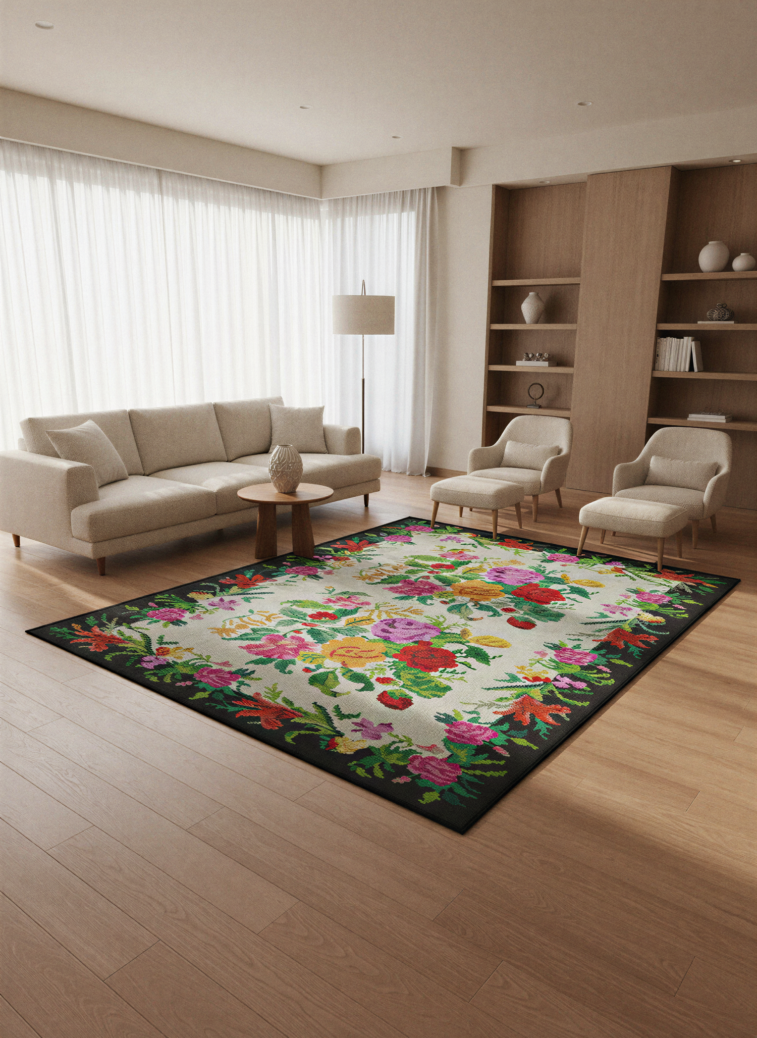 Arte VN006 Vintage Klasik Çiçek Figürlü Dekoratif Şönil Halı